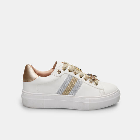 Sneakers de mujer con aplicación joya, Blanco Sneakers de mujer con aplicación joya, Blanco